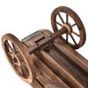 Outdoor Garden Fir Wood Barrel Planter Wagon on Wooden Wheels