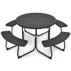 Black Outdoor Metal and HDPE Picnic Table Bench Set with Umbrella Hole - Seats 8