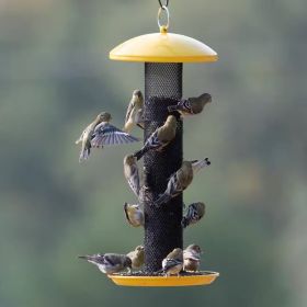 Durable Metal Mesh Tube Hanging Bird Feeder with Yellow Top and Perch