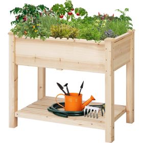 Solid Wood 2-Tier Raised Garden Bed Planter Bed with Bottom Storage Shelf