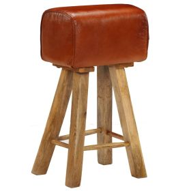 vidaXL Bar Chairs 2 pcs Real Leather and Solid Mango Wood