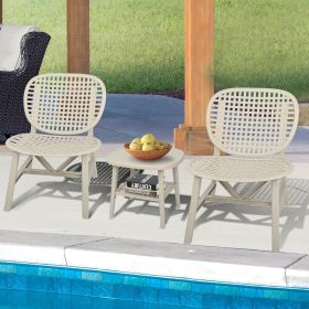 3 Pieces Hollow Design Retro Patio Table Chair Set All Weather Conversation Bistro Set Outdoor Table with Open Shelf and Lounge Chairs with Widened Se