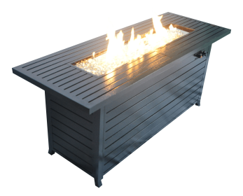 57in Outdoor Gas Propane Fire Pits Table, Aluminum, 50000BTU Firepit Fireplace Dinning Table with Lid, Fire Glass, Retangular, ETL Certification