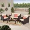 ANTIBES 4PCS Wicker Chat Set - Brown wicker and Beige cushion