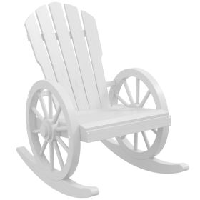 Outsunny Wooden Rocking Chair, Adirondack Rocker Chair w/ Slatted Design and Oversized Back, Outdoor Rocking Chair with Wagon Wheel Armrest for Porch