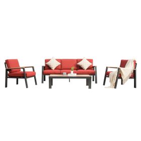 4 Pieces Aluminum Outdoor Patio Furniture Set, Modern Outdoor Sectional with Outdoor Patio Coffee Table & 7 Inch Cushion