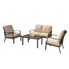 Outdoor 4 pcs Patio Conversation Set, Metal Dining Table and Chairs Dining Set with Removable Beige Cushions for Garden Lawn Yard