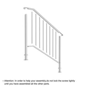 Handrails for Outdoor Steps, Iron Handrail Fits 3 Step, Transitional Handrail with Installation Kit, White