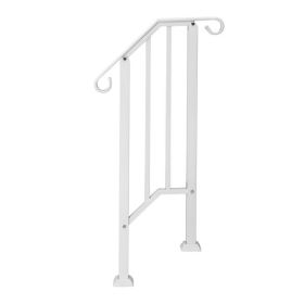 Handrails for Outdoor Steps, Iron Handrail Fits 1 Step, Transitional Handrail with Installation Kit, White