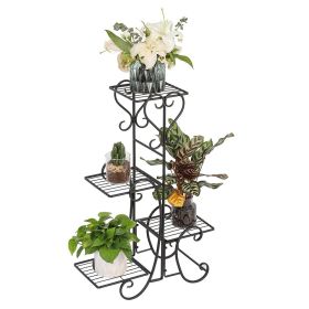 4 Potted Square Flower Metal Shelves Plant Pot Stand Decoration for Indoor Outdoor Garden Black