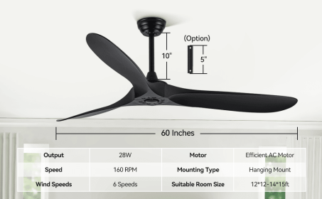 60 inch Ceiling Fan with Remote Control - Timed Lighting, Reversible Airflow and Quiet Operation for Living Room & Bedroom & Outdoor