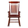 Patio Rocking Chair Solid Wood, Outdoor Porch Rocker Chair with Wooden Frame, Indoor Wooden Rocking Chair for Garden Backyard Balcony, Brown