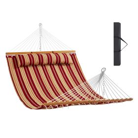 VEVOR Double Quilted Fabric Hammock with Hardwood Spreader Bar Detachable Pillow