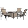 5 Piece Garden Patio Dining Set, Steel, Outdoor Conversation Set, Square Dinner Table with Built-in Ice Bucket Insert, 4 Rocking Chairs for Garden