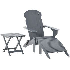 3-Piece Folding Adirondack Chair with Ottoman and Side Table, Outdoor Wooden Fire Pit Chairs w/ High-back, Wide Armrests for Patio, Backyard, Garden