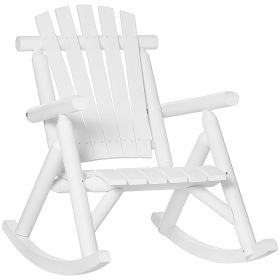 Outdoor Wooden Rocking Chair, Rustic Adirondack Rocker with Slatted Seat, High Backrest, Armrests for Patio, Garden, and Porch, Large, White