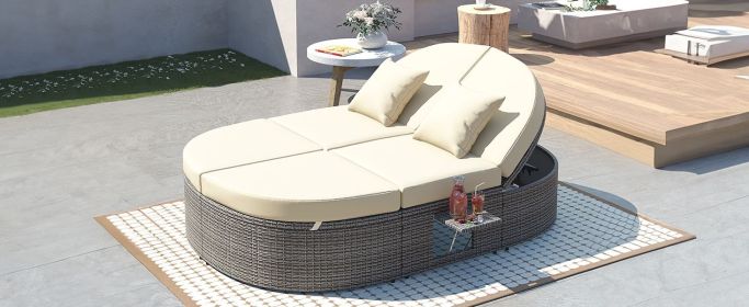 TOPMAX Outdoor Sun Bed Patio 2-Person Daybed with Cushions and Pillows