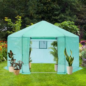 Walk-in Greenhouse Hexagonal Upgrade Reinforced Frame Heavy Duty Plastic Greenhouse Reinforced Thickened Waterproof Insulation(13.1*8.6 ft)