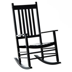 Outsunny Outdoor Rocking Chair, Patio Wooden Rocking Chair with Smooth Armrests, High Back for Garden, Balcony, Porch, Supports Up to 352 lbs., Black