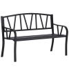 Outsunny 50" Metal Garden Bench, Black Outdoor Bench for 2 People, Park-Style Patio Seating, Decor with Smooth Armrests, Slatted Seat and Backrest