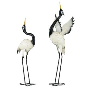 Outsunny Heron Garden Statues, 35.5" & 40.5" Standing Bird Sculptures, Metal Yard Art Decor for Lawn, Patio, Backyard, Landscape Decoration Set of 2