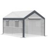 Outsunny 12' x 7' x 7' Walk-In Greenhouse, Outdoor Garden Warm Hot House with 4 Roll-up Windows, 2 Zippered Doors and Weather Cover, White