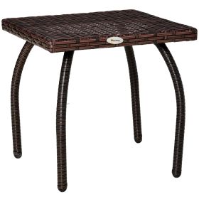 Outdoor PE Wicker Side Table, Small Square Rattan End Table, All-Weather Material Coffee Table for Garden, Balcony, Backyard, Brown