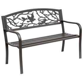 Outsunny 50" Garden Bench, Outdoor Patio Bench with Animal Pattern, Cast Steel Metal Bench for Yard, Lawn, Porch, Brown