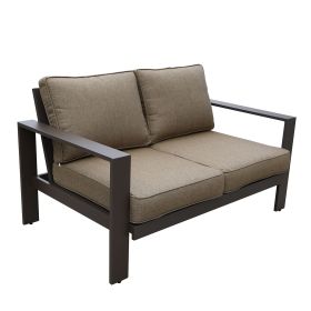 Colorado Outdoor Patio Furniture - Brown Aluminum Framed Garden Loveseat with Chocolate Cushions