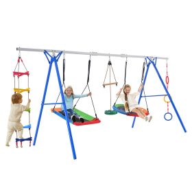 5 in 1 Outdoor Toddler Swing Set for Backyard, Playground Swing Sets with Steel Frame, Multifunction Playsets for Kids with Climbing Ladder