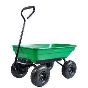 Garden Dump Cart with Steel Frame Outdoor Wagon with 10 Inch Pneumatic Tires, 55L Capacity, Green