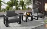 GO 3-pieces Aluminum Frame Patio Furniture With 6.7" Thick Cushion And Coffee Table, All Weather Use Olefin fabric Outdoor Chair, Gray And Black