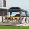 10' x 13' Hardtop Wood Gazebo for Patios, Outdoor Framed Gazebo with Polycarbonate Double Roof Canopy