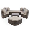 GO 8-piece Outdoor Wicker Sofa Set, Rattan Sofa Lounger, With Colorful Pillows, Conversation Sofa, For Patio, Garden, Deck, Brown Wicker