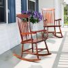 Patio Rocking Chair Solid Wood, Outdoor Porch Rocker Chair with Wooden Frame, Indoor Wooden Rocking Chair for Garden Backyard Balcony, Brown