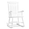 Patio Rocking Chair Solid Wood, Outdoor Porch Rocker Chair with Wooden Frame, Indoor Wooden Rocking Chair for Garden Backyard Balcony, White