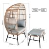 Outdoor Garden Wicker Egg Chair And Footstool Patio Chaise, With Cushions, Outdoor Indoor Basket Chair