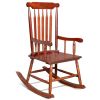 Patio Rocking Chair Solid Wood, Outdoor Porch Rocker Chair with Wooden Frame, Indoor Wooden Rocking Chair for Garden Backyard Balcony, Brown