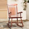 Patio Rocking Chair Solid Wood, Outdoor Porch Rocker Chair with Wooden Frame, Indoor Wooden Rocking Chair for Garden Backyard Balcony, Brown