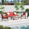 4 Pieces Aluminum Outdoor Patio Furniture Set, Modern Outdoor Sectional with Outdoor Patio Coffee Table & 7 Inch Cushion