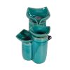 8.1x7.3x10.4" Decorative Blue Ceramic Water Fountain with 3 Tier Design, Indoor Outdoor Tabletop Fountain