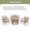 GO Bohemia-inspired 4-Person Outdoor Seating Group With Removable Cushions, Conversation Patio Set With Wood Tabletop, Beige