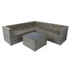 6 Pieces PE Rattan sectional Outdoor Furniture Cushioned Sofa set Grey Wicker, Dark Grey Cushion