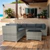 6 Pieces PE Rattan sectional Outdoor Furniture Cushioned Sofa set Grey Wicker, Dark Grey Cushion