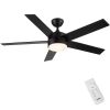 52 in.Outdoor Integrated Light Kit Glam Matte Black Ceiling Fan with 5 Plywood Blades, Remote Control