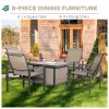 5 Piece Garden Patio Dining Set, Steel, Outdoor Conversation Set, Square Dinner Table with Built-in Ice Bucket Insert, 4 Rocking Chairs for Garden