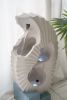 16.9x10.2x31.9" White Abstract Water Fountain with Blue Base with Light, for Indoor and Outdoor