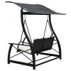 3-Seater Garden Swing Bench with Canopy Poly Rattan Black