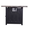 Faux Woodgrain Table top And Steel Base Propane Outdoor Fire Pit Table With Lid