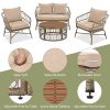 GO Bohemia-inspired 4-Person Outdoor Seating Group With Removable Cushions, Conversation Patio Set With Wood Tabletop, Beige